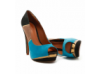 Colour Block Peep Toe Heels Insole Leather Blue